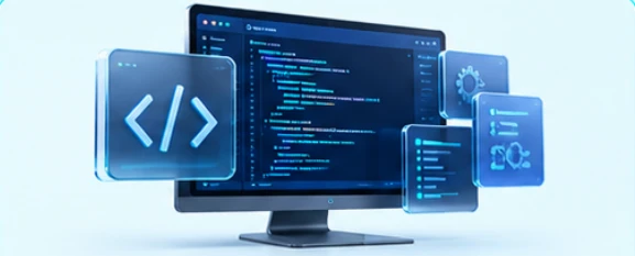 Software development workspace illustration